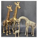 4 Brass Giraffe Figurines - Mother & Child +
