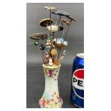 20 Vintage Hatpins in Porcelain Hatpin Holder