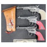 3 Toy Cap Guns & Lone RangerHi-Yo SilverHolster