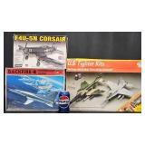3 Vintage Aircraft Model Kits- Corsair, Backfire-B