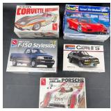 5 Vntg Model Kits-Porsche, Ferrari, Corvette, F150