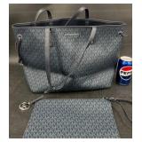 Michael Kors Blue Jet Set Travel Tote w Makeup Bag