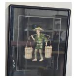 Framed Japanese Silk Embroidery Art, Bamboo Box