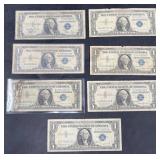 7 U.S. $1 Silver Certificates Blue Seal 1935, 1957