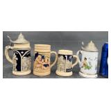 4 Small Vintage German Beer Steins