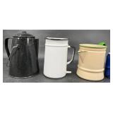 Vntg Enamel - Enema Can, Coffee Pot, Watering Can