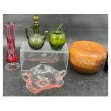 Vntg Decor-Fenton Bon Bon Dish, Bohemian Vase+