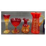 4 Vntg Amberina Glass Pieces  Pitchers & Goblets