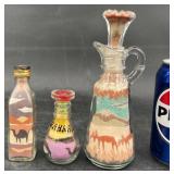 3 Vintage Colorful Sand Art Decor Bottles