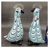 Pair Art Glass Cockatoo Sculptures