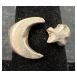 Sterling Silver Moon & Star Ring Sz 8