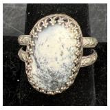 Unique Double Ring w Polished Stone Sz 10.5