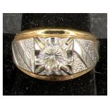 14KT HGE Men's Ring Gold w Faux Diamond Sz 11