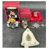 4 Christmas Ornaments- Spode, Waterford Crystal+