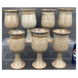 7 Glazed Stoneware Pottery Wine Goblets