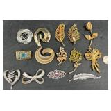 14 Assorted Gold & Silver-Tone Brooches Pins