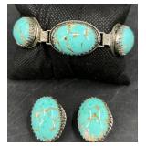 Vintage Stone Bracelet & Clip-On Earrings Set