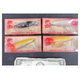 4 Vntg Heddon Fishing Lures in Boxes-River Runt+