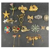 17 Brooches & Pins Collection w Various Designs