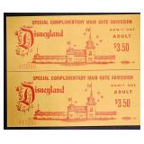 2ï¿½Vintage Disneyland $3.50 Admission Tickets