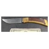 Vntg Gerber Folding Knife w Brass & Wood Handle