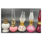 6 Vntg Miniature Oil Lamps - Lefton Handpainted+