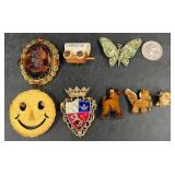 8 Fun Pins - Smiley Face, Butterfly, Animals
