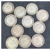 11 United Kingdom 3-Pence Silver Coins 1912-1935