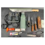 Survival Gear w Knives, Binoculars, Thermos +