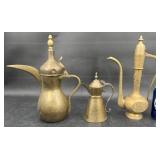 Vntg Brass Middle East Dallah Coffee Pots & Ewer