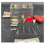 Antique Vintage Sewing Tools- Thimbles, Scissors+