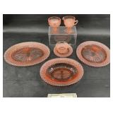 38pc Vntg American Beauty Pink Depression Dishes