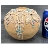 Handcrafted Pottery Vase w Floral Reliefs 2009