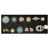 12 Colorful Rhinestone Fashion Pins