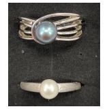 2 Sterling Silver Rings w Pearls Sz 8