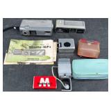 2 Vntg Minolta 16 Mini Spy Cameras, Accessories