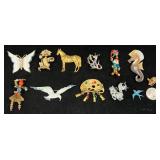 12 Novelty Fashion Pins - Vintage, Danecraft +
