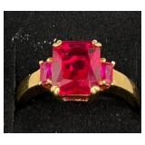 Pinkish Red Ruby Gemstone Sterling Ring Sz 9
