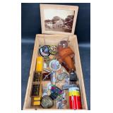 Wooden Wine Crate Full of Assorted Vntg Treasures