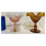 Pink & Amber Glass Candy Dish Compotes - Fenton