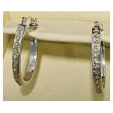 Estate Channel Set Diamond & 14K Hoop Earrings