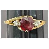 14K Gold Garnet & Diamond Ring Sz 7