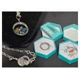 Living Lockets Necklace Set w Charms & Bracelet