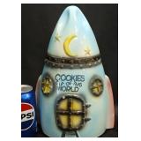Vntg American Bisque Moon Rocket Cookie Jar