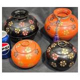 4 Traditional Japanese Lacquerware Lidded Bowls