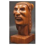 Hand-Carved Native American Wooden Bust