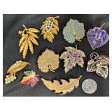 10 Vintage Leaf-Shaped Brooches Pins