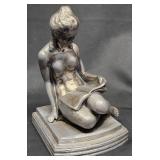 Metal Seated Reading Woman Sculpture