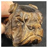Vntg Carved Bulldog Tobacco Pipe w Briar Stem