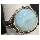 Sterling Silver w Blue Cabochon Stone Ring Sz 7
